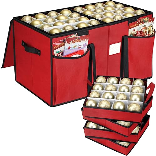 BALEINE Caja de almacenamiento de adornos navideños con divisores, contenedor de almacenamiento de adornos navideños de alta calidad para