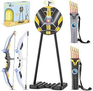 2 Pack Bow and Arrow for Kids, LED Light Up Archery Set with 20 Suction Cup Arrows&2 Quivers Indoor Outdoor Games for Kids Ages 4-8 8-12 Birthday Gifts Toys for 5 6 7 8 9 10 11 12 Year Old Boys Girls