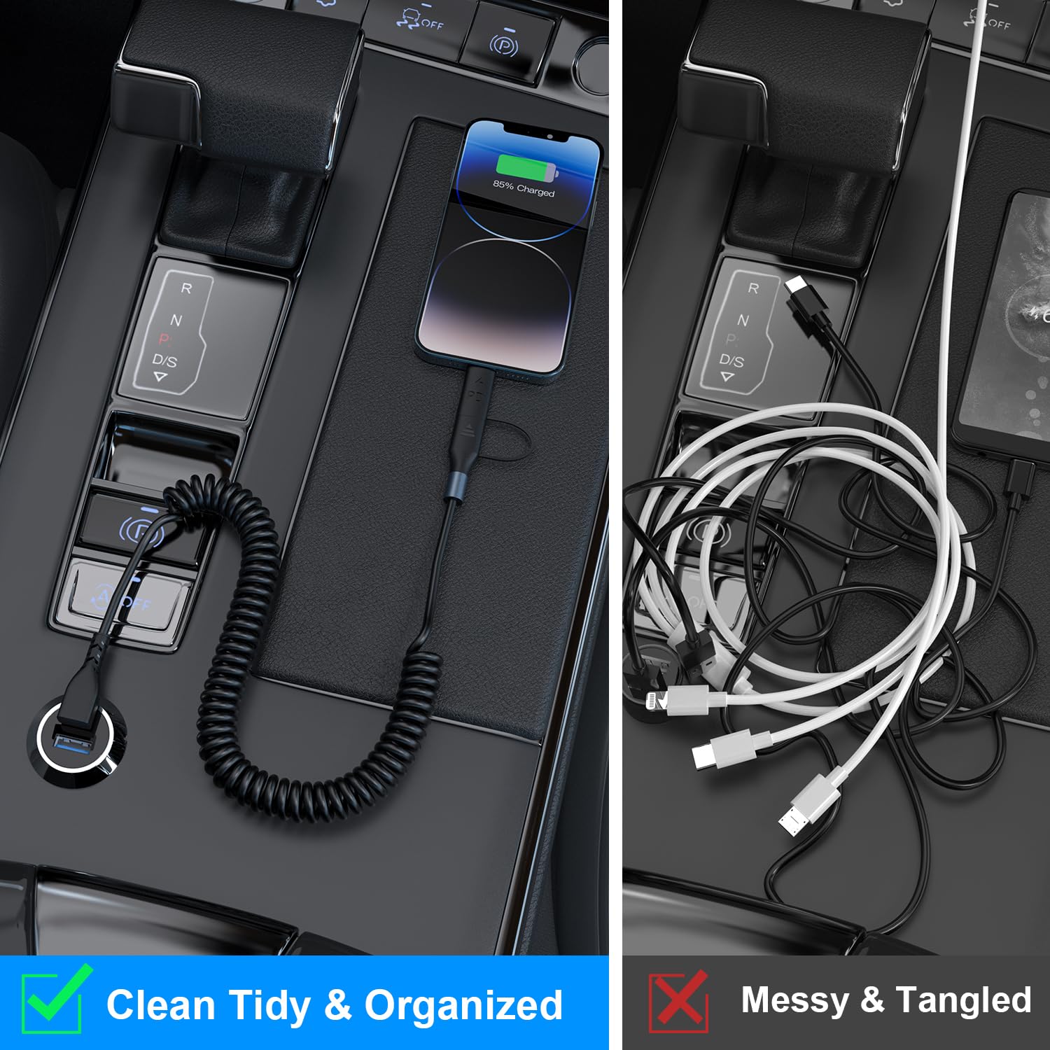 Cavo USB C a Spirale, [1,8M] Cavo USB C da 60W per Carica Dati 2 in 1 ad Angolo Retto CarPlay, Compatibile Android Auto, Tesla Model Y/3/X/S, iPhone 16/15/14/13 Pro Plus Max, Galaxy, Google, Tablet