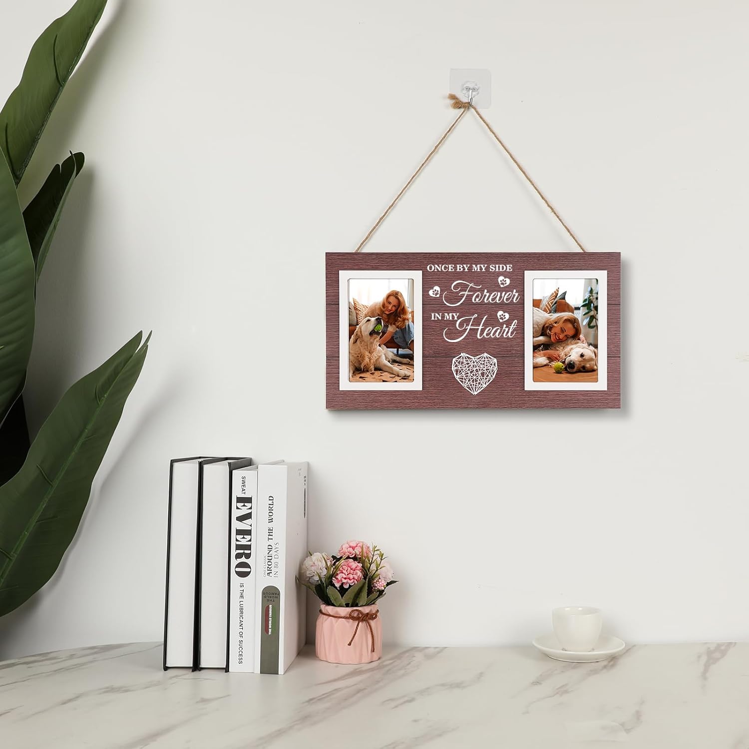 SOUHONEY Pet Memorial Gifts for Dogs Cats - Dog Memorial Gifts for Loss of Dog Picture Frame, Passing Away for Cat Sympathy Gift Photos Frame Double 4x6 IN - Brown