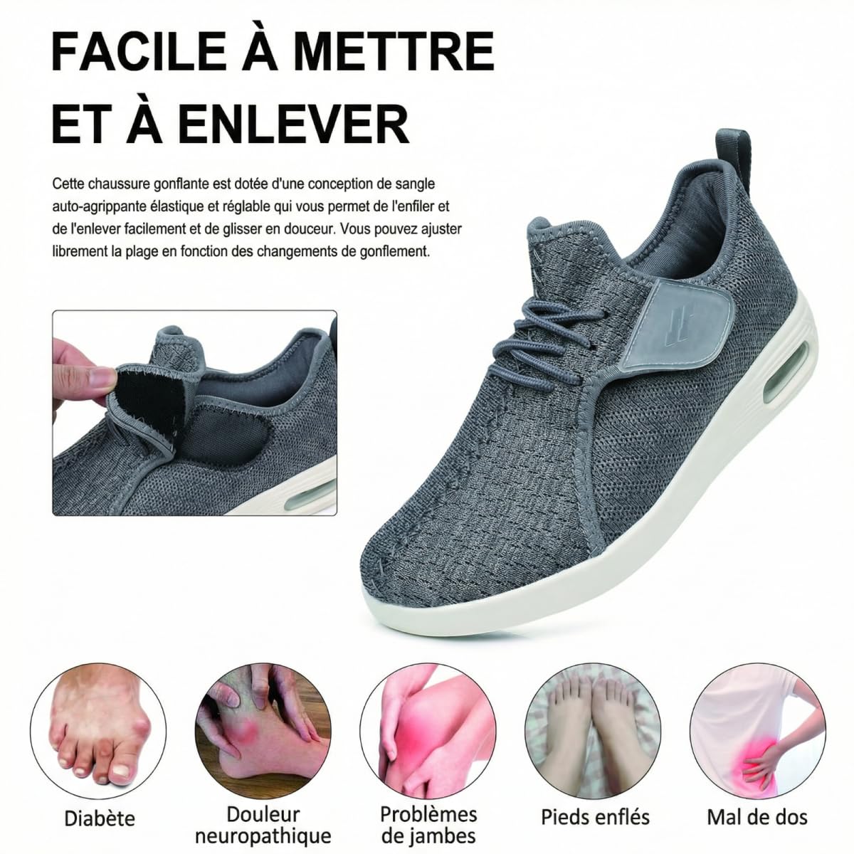 VibeCraft Chaussures Diabétique Homme Femme Extra Larges Respirantes Antidérapantes Confort pour Pieds Gonflés et Sensibles Usage Quotidien