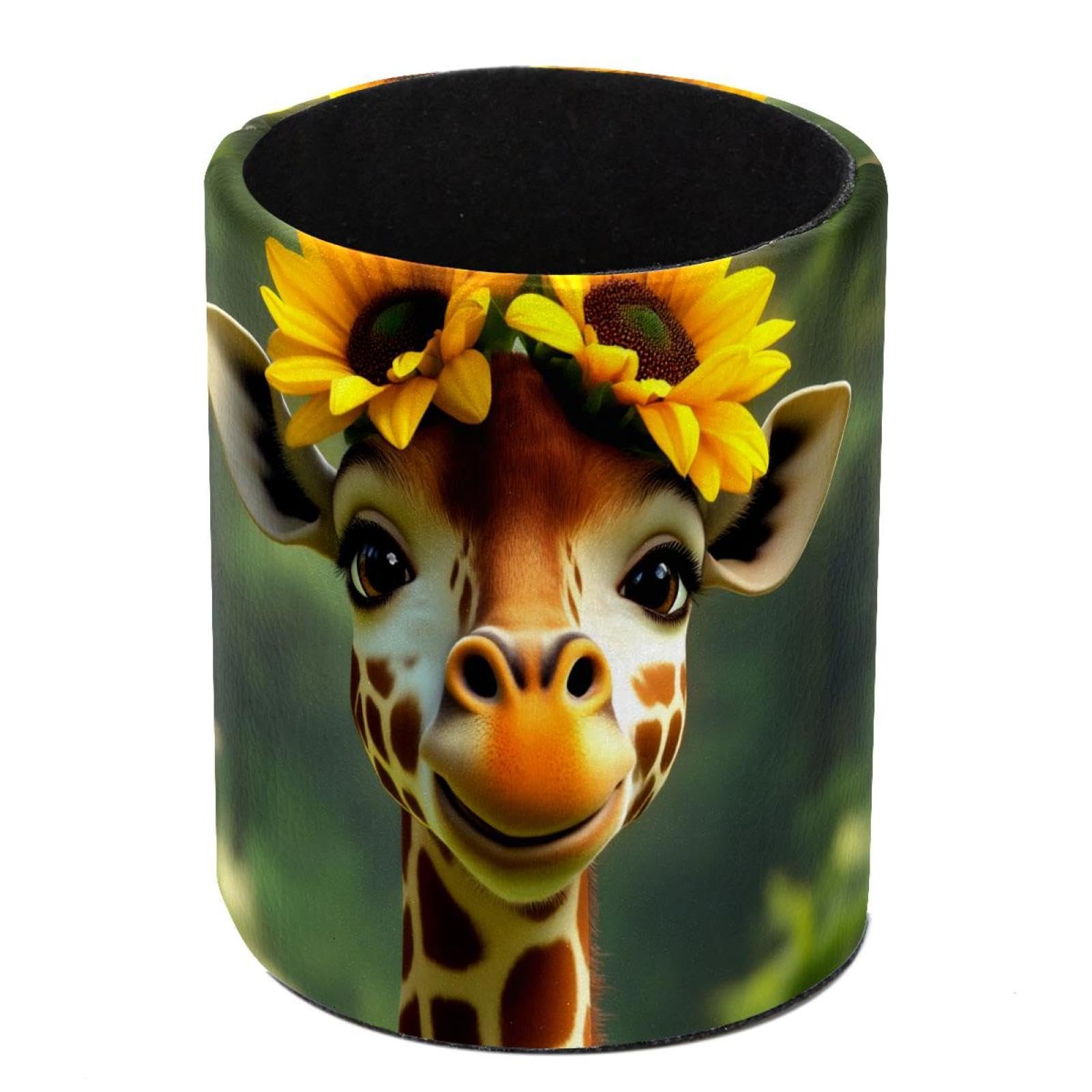 HEOEH Giraffe Sunflower Pen Holder for Desk, PU Leather Pencil Holder Pen Cup Marker Holder Makeup Brush Holders, Desk Accessories & Workspace Organizers for Home, Office