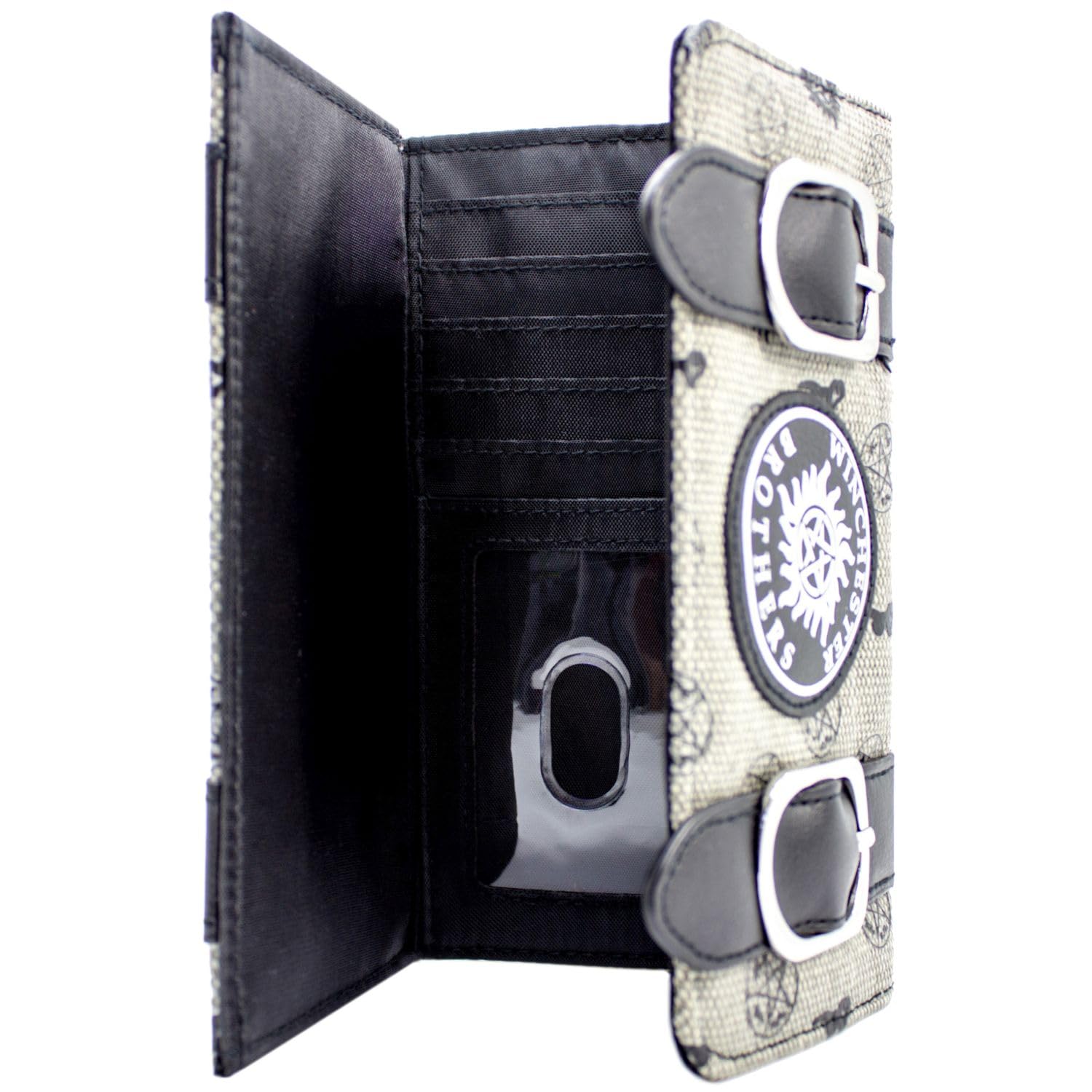 Super Natural Winchester Bros Emblema de Trampa del Diablo Cartera/Billetera Tri-Fold con Bolsillo para Monedas y Tarjetero, Gris