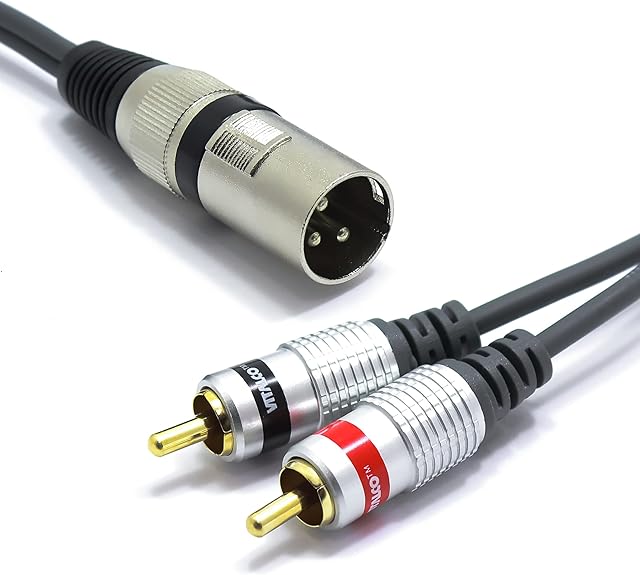 XLR Male to 2x RCA 3m Cable VITALCO 3 PIN Microphone to Twin RCA Lead