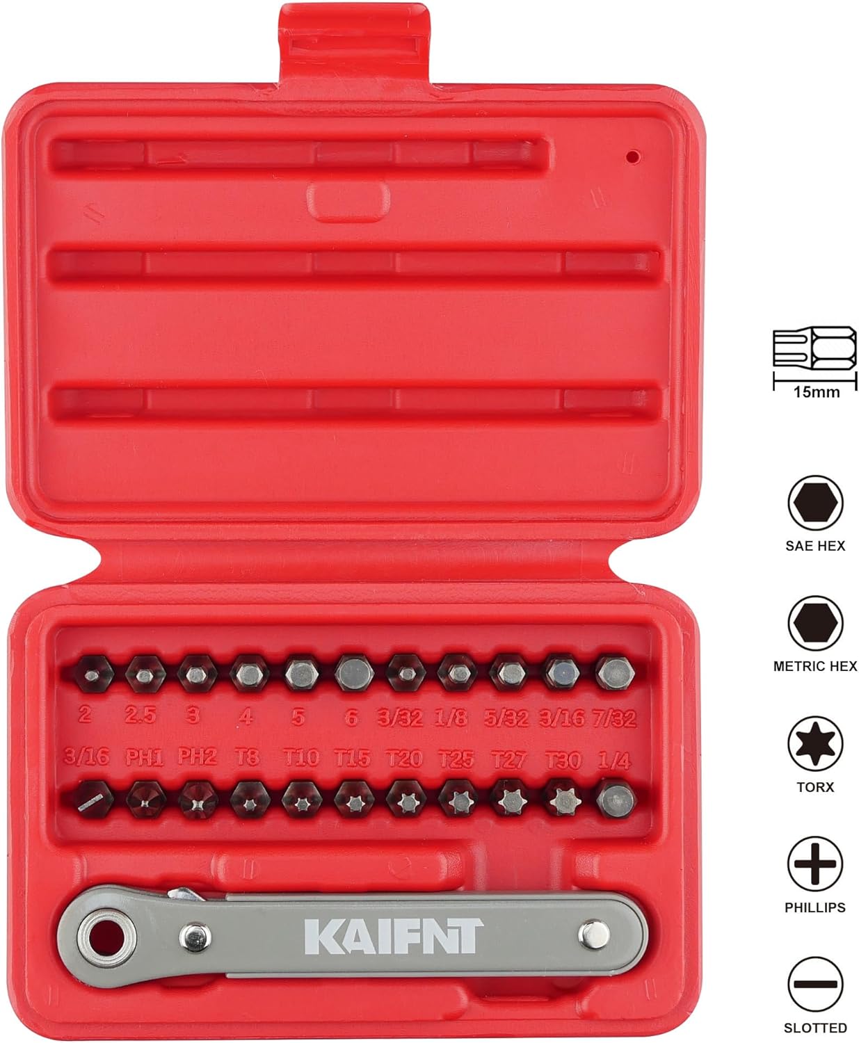 K451 Ultra Low Profile Screwdriver Bit Set with Mini Ratchet Wrench, 1/4-Inch Drive, 23-Piece