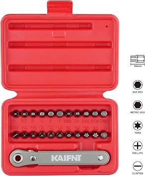 K451 Ultra Low Profile Screwdriver Bit Set with Mini Ratchet Wrench, 1/4-Inch Drive, 23-Piece
