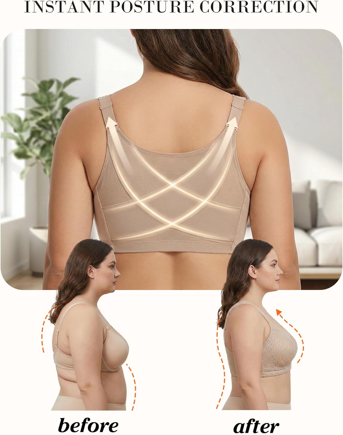 HACI Women's Front Closure Posture Bra Full Coverage Back Support Wirefree Unpadded - Image 2