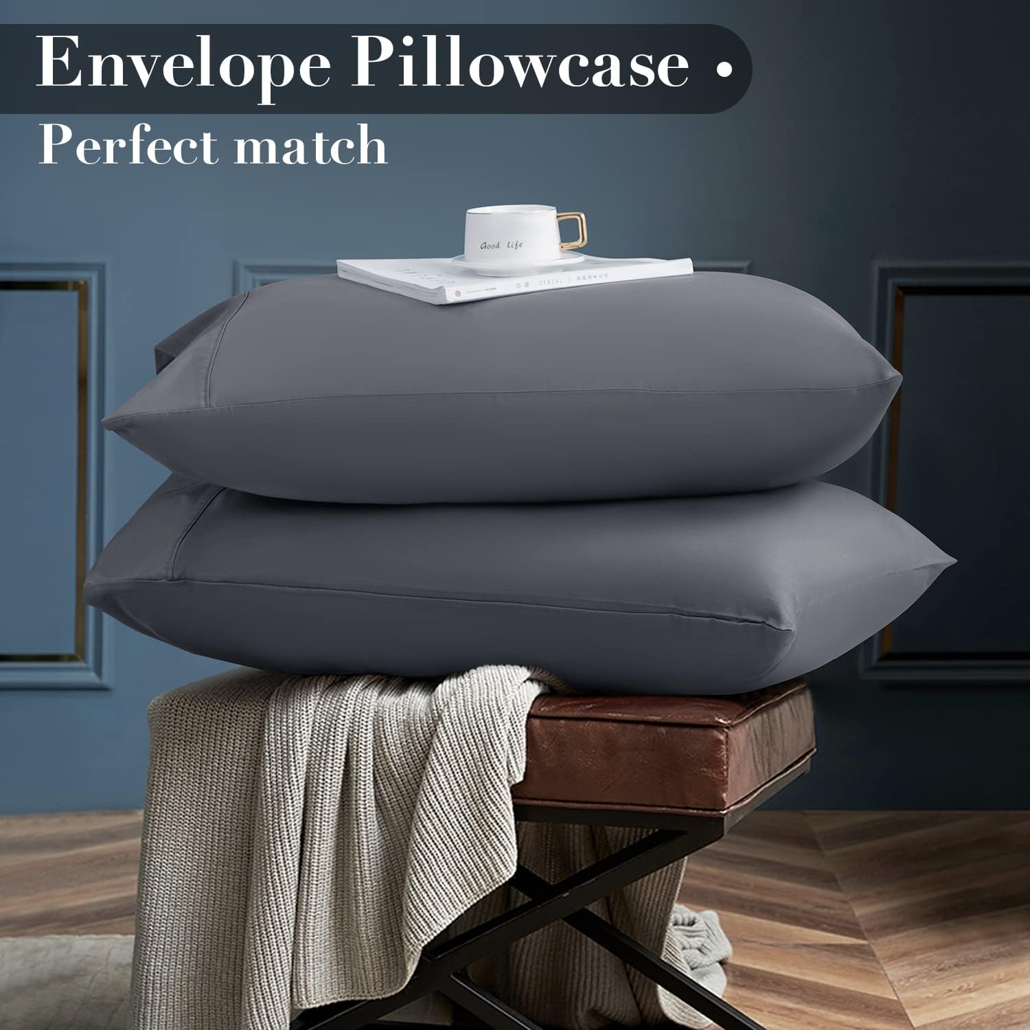 Shilucheng 100% Eucalyptus Sheets Queen Size, Lyocell Sheets Silk Cooling Bed Sheets Set,Silky Soft & Smooth, Breathable Tencel Queen Sheets Deep Pocket - 4PC, Dark Grey
