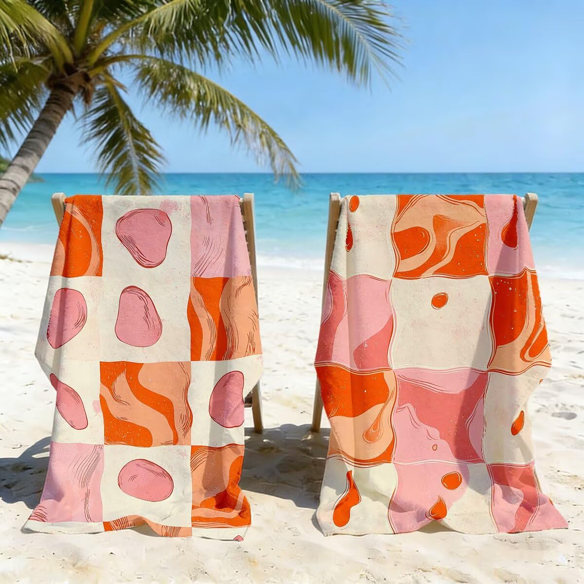 Serviette de Plage XXL 90x200 cm, Lot de 2 Serviette de Bain Microfibre, Anti Sable Serviettes Plage, Séchage Rapide Drap de Bain pour Homme Femme, Portable Serviettes pour Natation (Treillis) -3929
