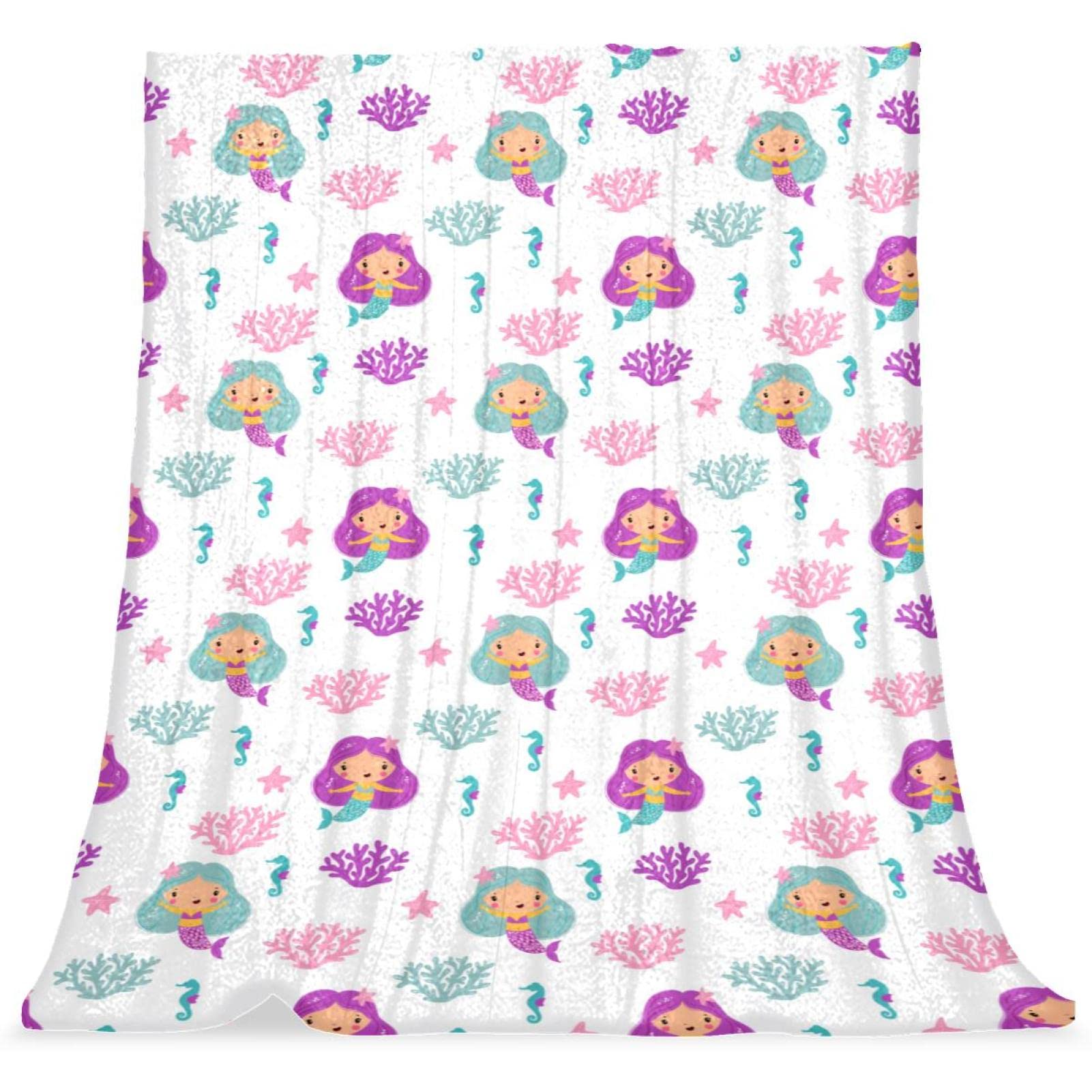 Couverture de lit douillette pour chambre d'enfant motif sirène dessin animé
