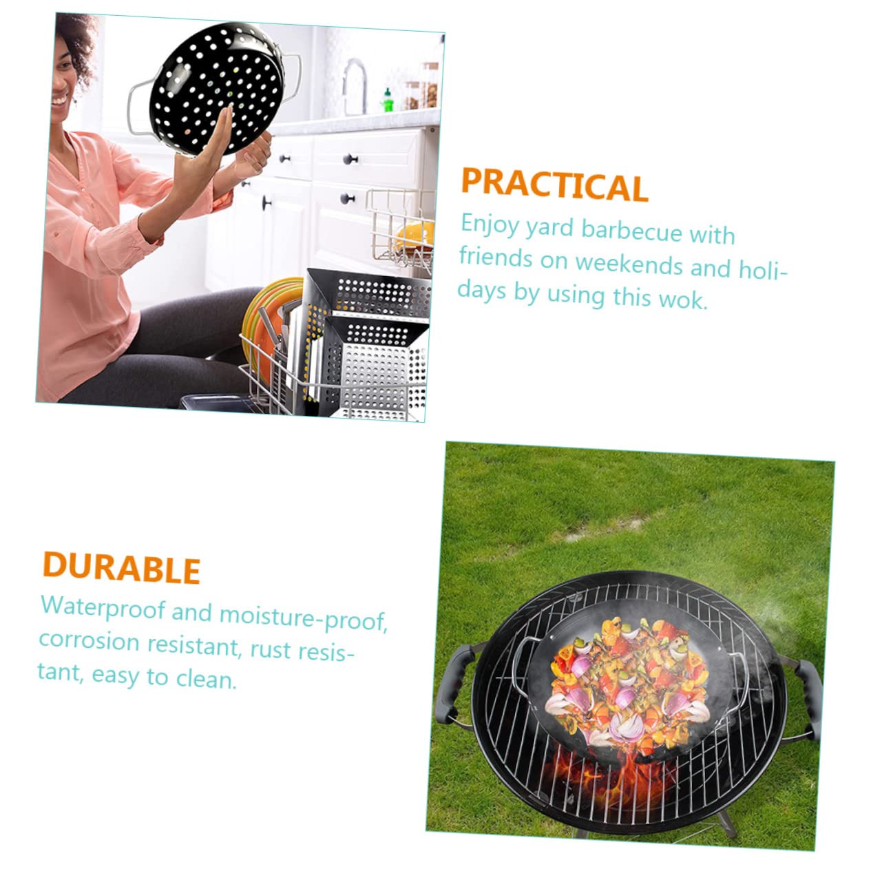 Cestello per Grigliare Verdure in Metallo al Carbonio Rivestimento Antiaderente e Design a Grandi Fori, Doppia Maniglia per Barbecue in Giardino Professionale