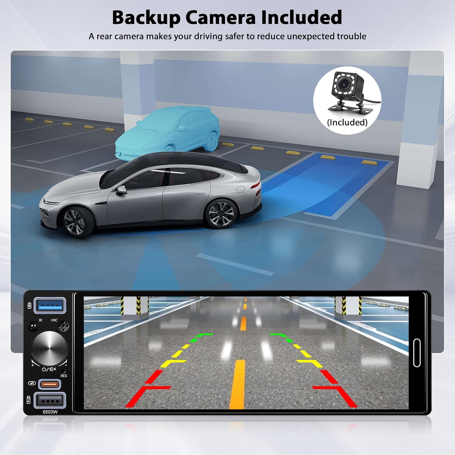 6.5" Wireless Carplay Car Stereo Incell Single Din Touchscreen Radio Android Auto Bluetooth 5.2 Backup Camera Car Audio Receiver USB Type C FM RDS EQ SWC MIC