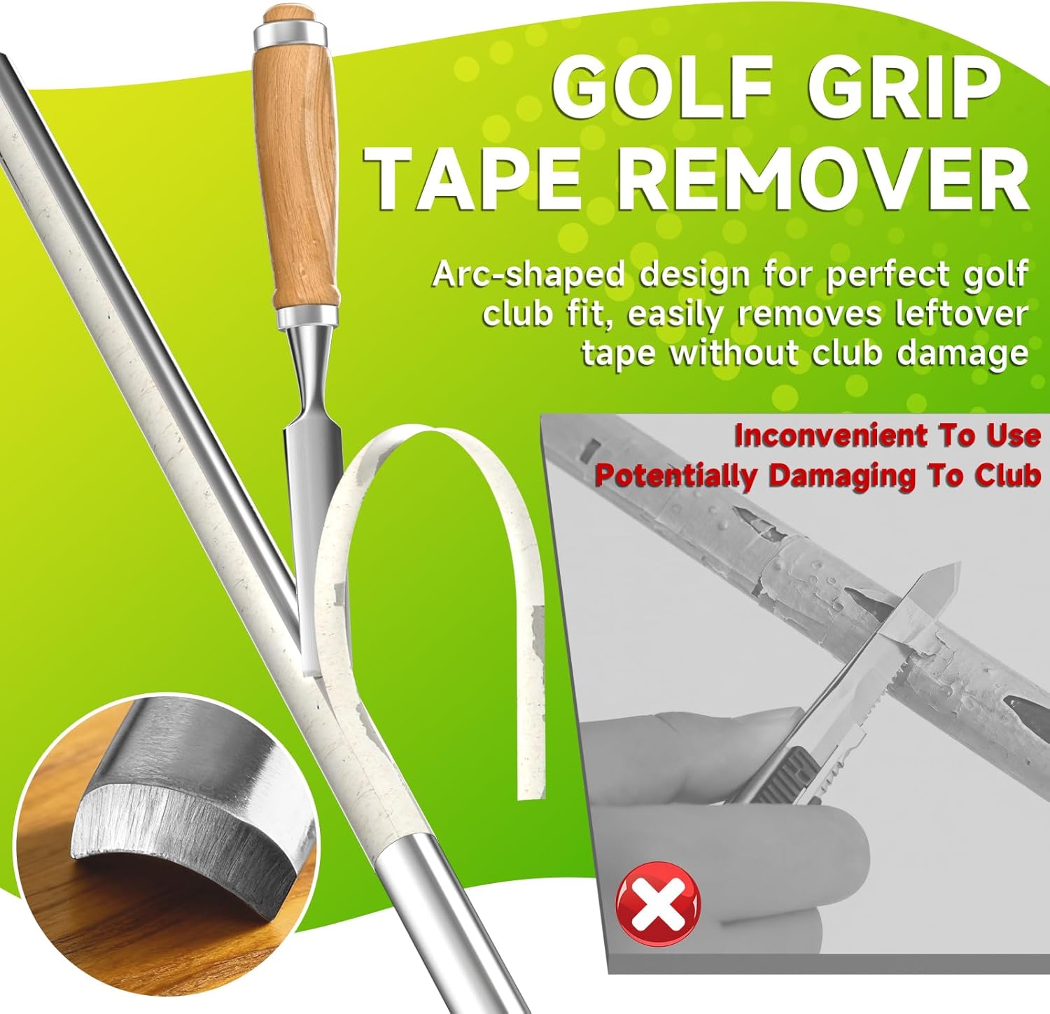 Golf Grip Removal Tool, 12" Golf Grip Remover Saver Gripping Tool for Swinging Grips, High-Carbon Steel Golf Club Grip Repair Kits, Include Tape Remover, Gloves, Hook Knife, Tape Strips