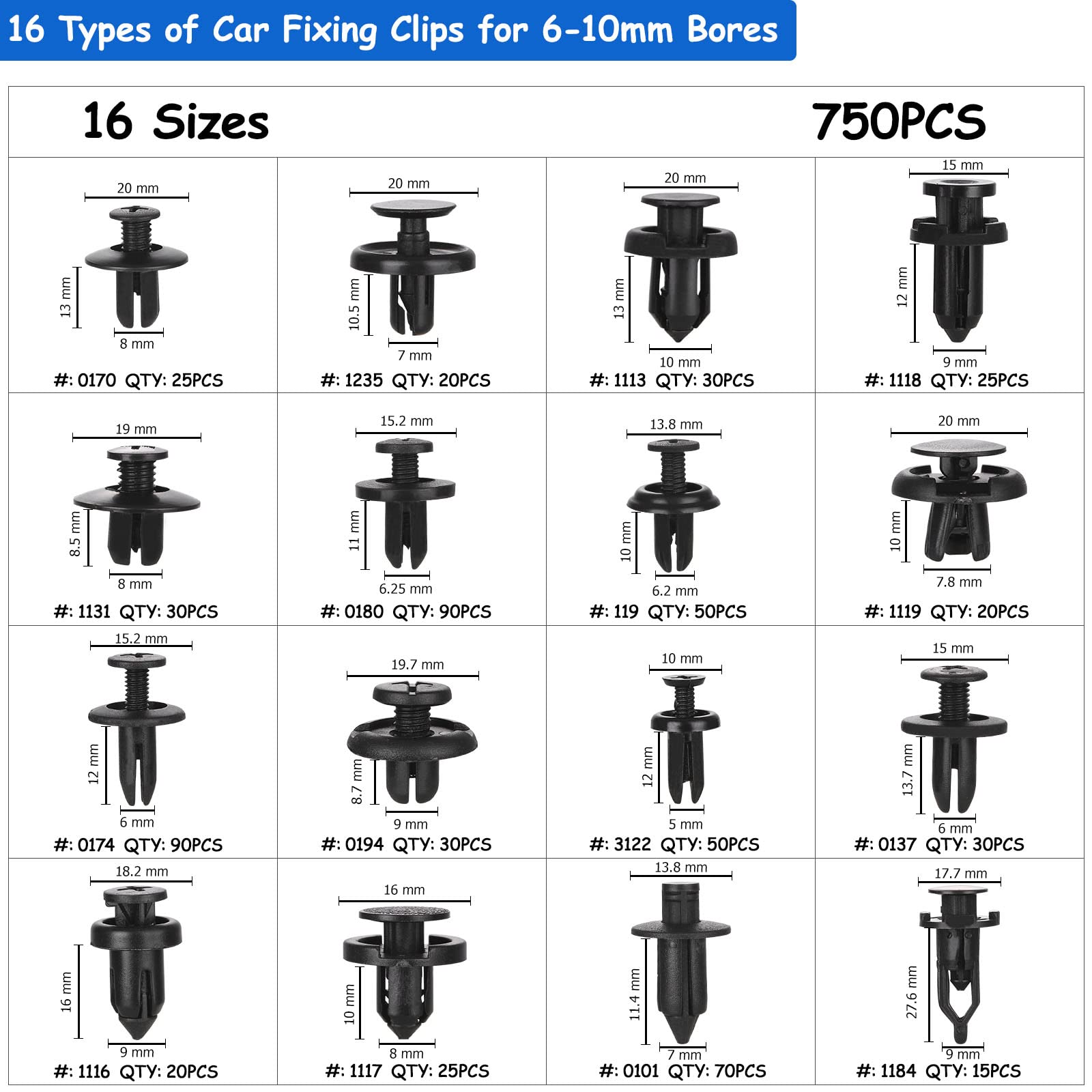835 Stücke Auto Befestigung Clips, Befestigung Clips Türverkleidung, Befestigungsclips Universal mit Demontage Werkzeuge, Kabelbinder und Schwammig Kissen, Spreiznieten Kunststoff Set