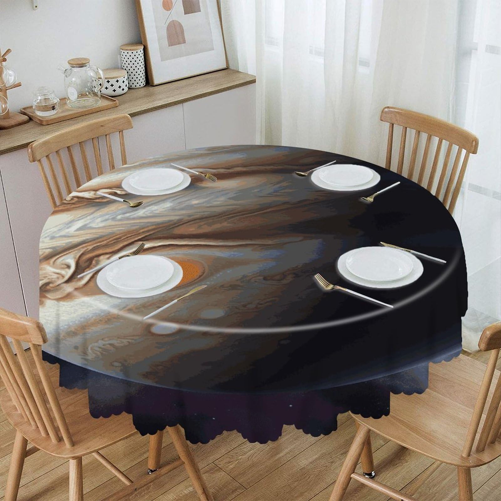 FekiLoot Jupiter Landscape Round Tablecloth 60 Inch Waterproof Heavy Duty Table Cloth Spillproof Washable Table Cover Wrinkle Resistant Tablecloths Decorative Table Cloths