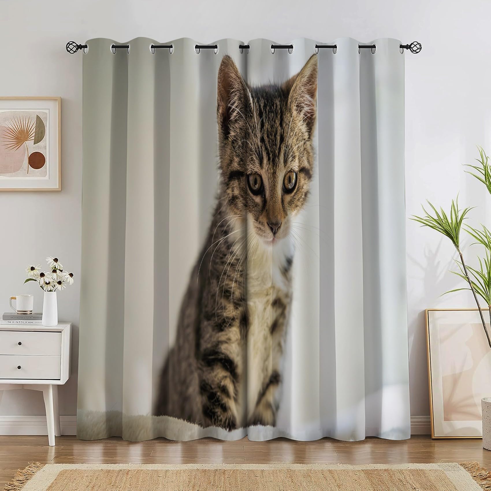 Rideau occultant thermique chaton 140x260cm lot de 2 pour chambre