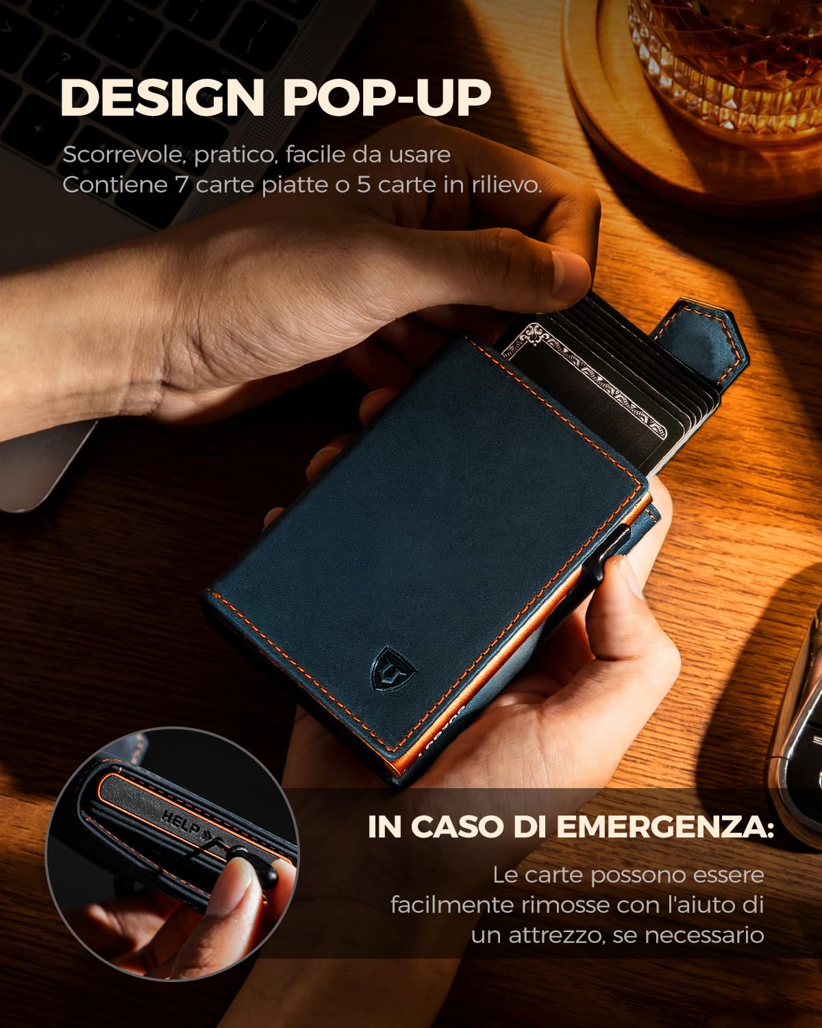 LORZOR® Portafoglio Uomo Slim vera Pelle, Porta Carte di Credito con Protezione RFID & Portamonete, Portacarte Uomo Pop-up Contenere 10 Carte, Porta Tessere Tascabile, Magnetica