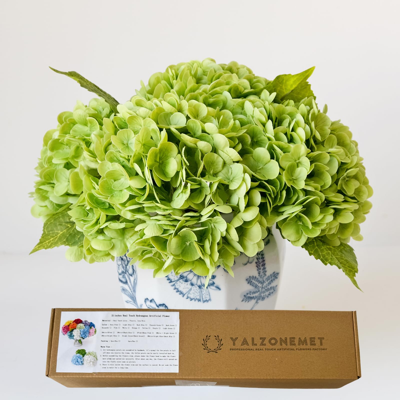 YalzoneMet 3 Pcs 21 inch Artificial Dark Green Hydrangea Natural Lifelike Real Touch Faux Large Royal Hydrangea for Home Party Outdoor Wedding Decor Table Centerpiece Artificial Flower