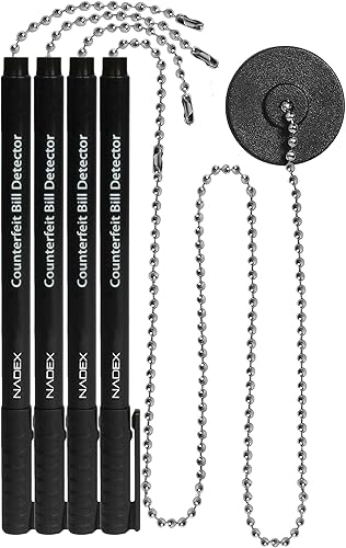 Nadex El bolígrafo falso seguro se fija al mostrador, dorado para real, negro para falsificaciones, detecta facturas falsificadas, 4 bolígrafos, 1