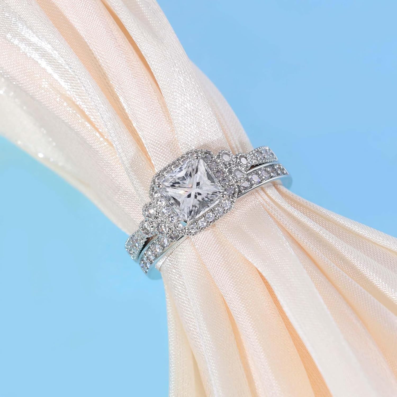 Couple Rings White Gold Plated 925 Sterling Silver Ring Square 1CT AAAAA CZ Women Wedding Ring Sets Men Titanium Steel Ring