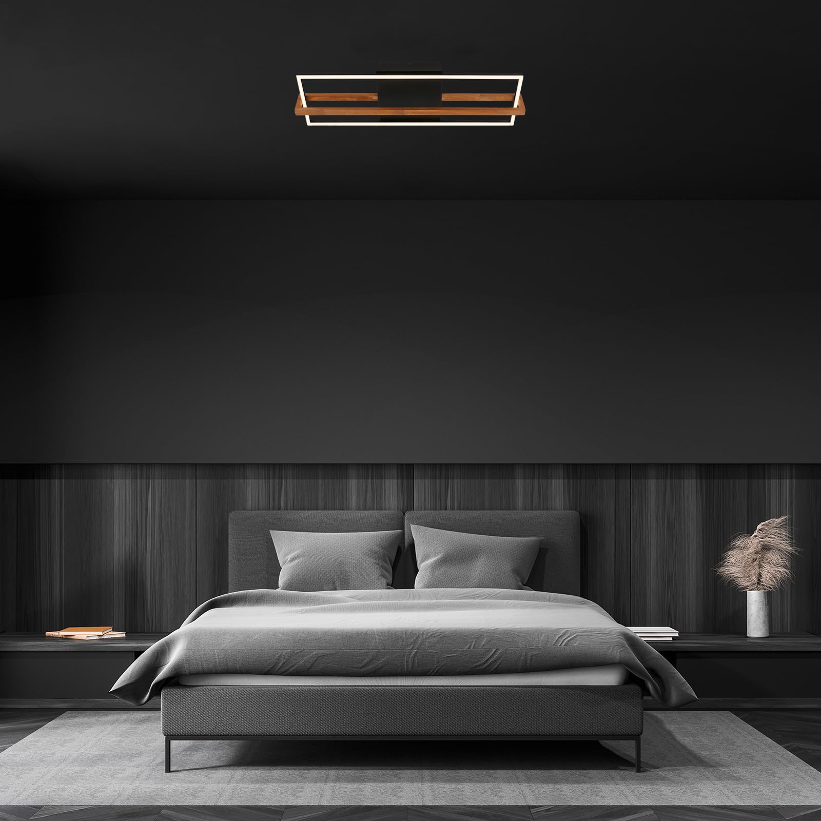 BRILONER - Lámpara de techo LED, lámpara de techo LED con luz de color blanco cálido, lámpara de 21W con marco de madera, lámpara de salón, lámpara de dormitorio, 740x210x110 mm (LxAxA), negro-madera