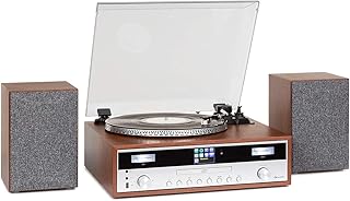 Auna Birmingham - Impianto Stereo HiFi, Internet/Sintonizzatore Radio Dab+/FM, Bluetooth, Giradischi, Trasmissione a Cinghia 33 e 45 Giri/min, Lettore CD, Porta USB, AUX, 2 Altoparlanti da 50 W Max