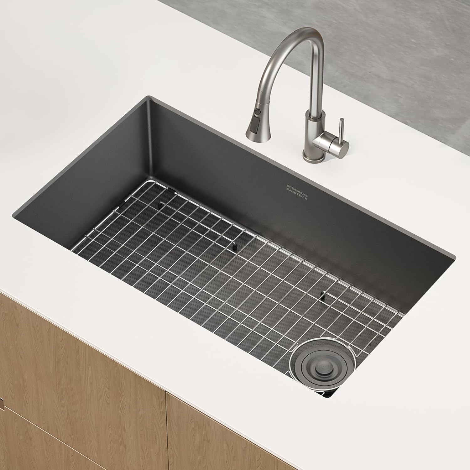 32 Inch Undermount Kitchen Sink, 304 Stainless Steel with Nano Coating, Single Bowl, Modern Design for Workstation, RV, Prep Kitchen & Bar, Drain Assembly Included, 32x19 Inch (Black)