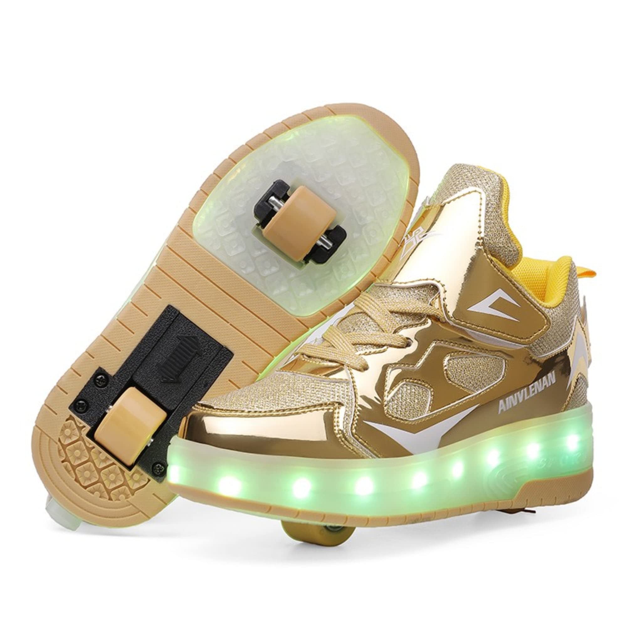 Sneaker per Bambini,Scarpe da Skateboard a Due Ruote,Luce a Cambio Colore Regolabile,Ricarica USB,universali per Ragazzi e Ragazze,Nero Rosa Oro Argento 27–40 EU