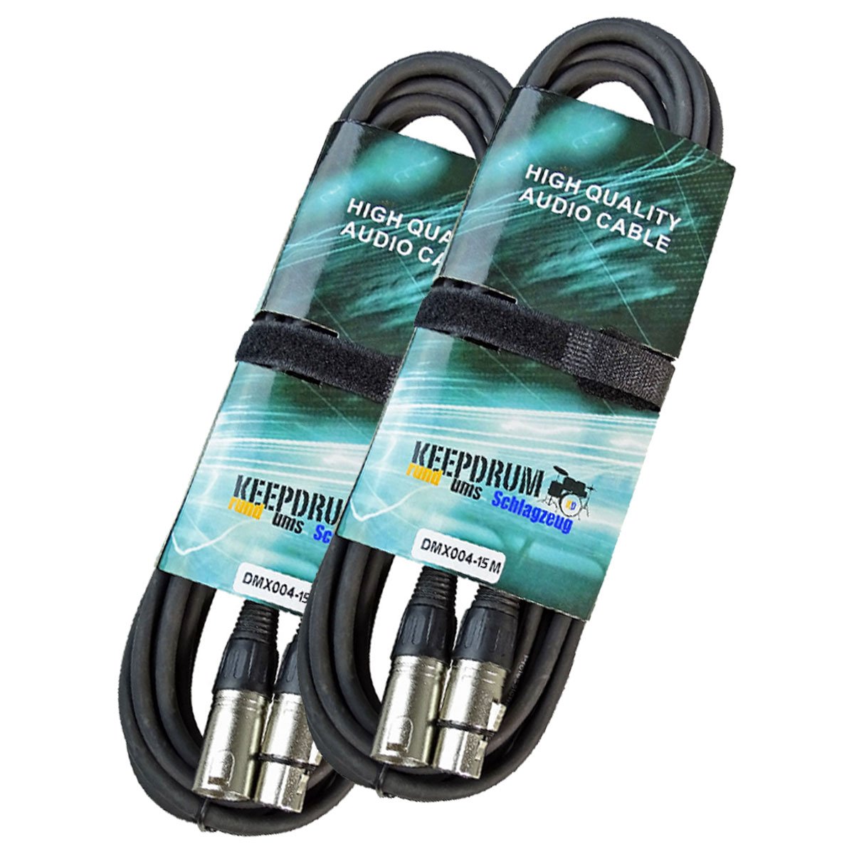 keepdrum DMX-Kabel Set 3-pol XLR 100 Ohm je 2 Stück 3m/10m/15m