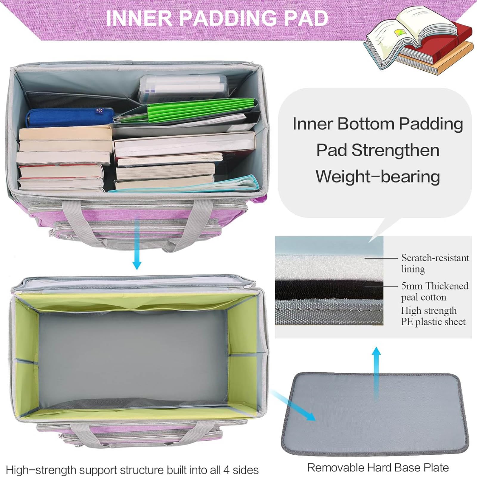 Maletín Multifuncional con Ruedas Desmontable para Profesores, para Trabajo, enseñanza, Oficina, Manualidades (Color Morado)