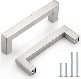 Probrico 10 Pack|Square 3-3/4 Inch Holes Centers Kitchen Cabinet Handles Stainless Steel T Bar Cabinet Pulls Drawer Handles Brushed Nickel 4-1/4" Overall Length