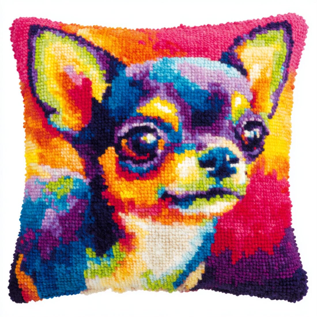 Kitquiver Animal DIY Craft Latch Hook Rug Kits Colorful Chihuahua Latch Hook Kit for Adults Beginners Embroidery Crochet Set DIY Throw Pillow Covers Kits 17x17In
