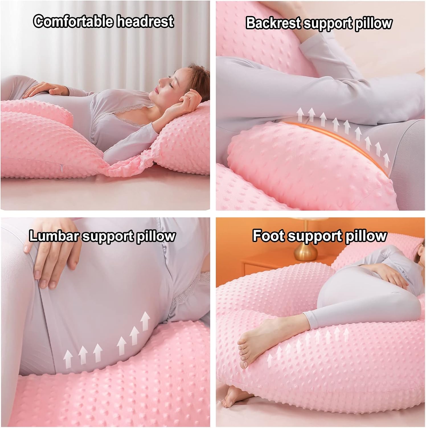 Pregnancy Pillow Pink Maternity Pillow, Pregnant Woman Sleeping Pillow Full Body Pillow, Multifunctional Maternity Nursing Pillow, with Removable Velvet Cotton Cover