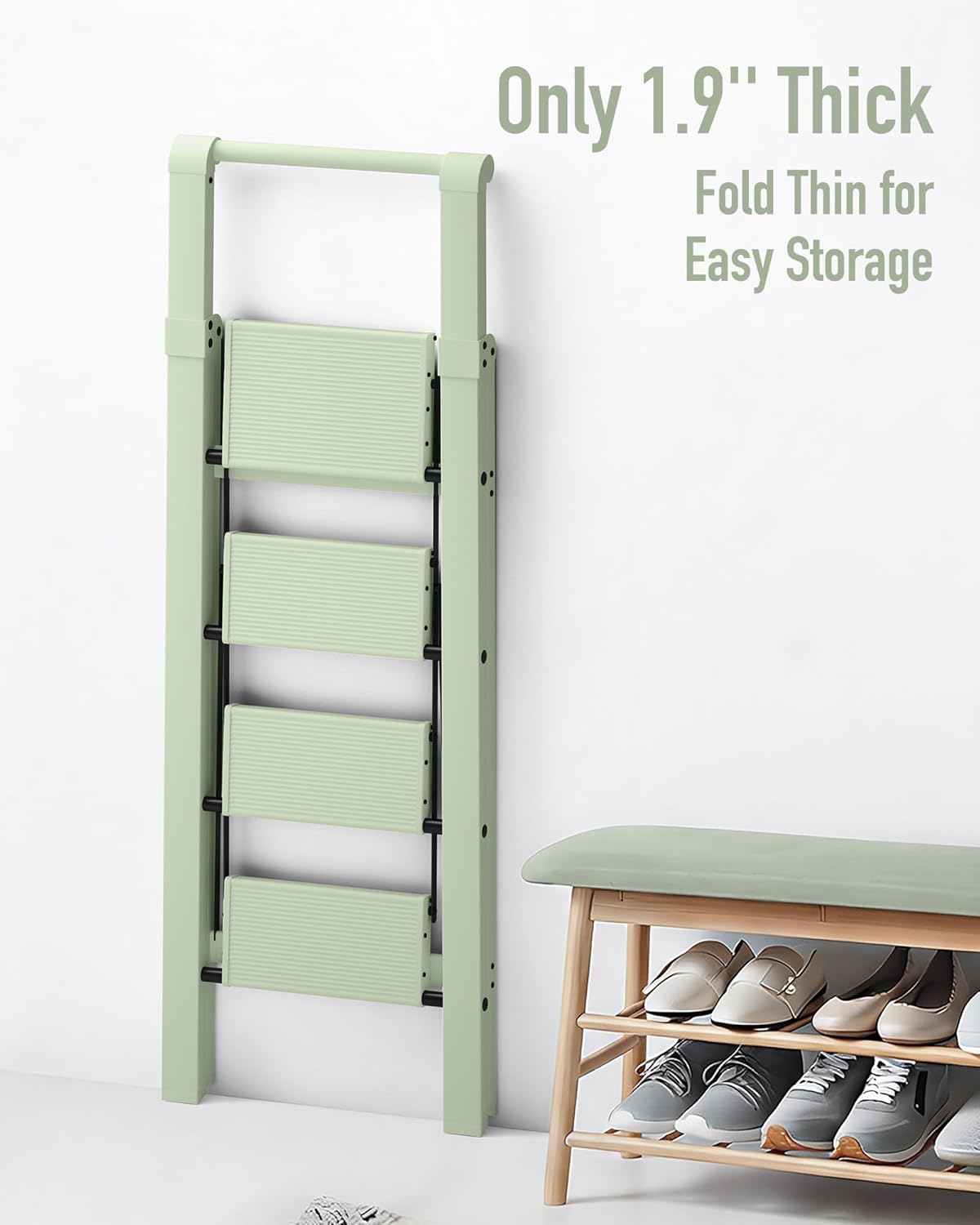 Mayi Plus 4 Step Ladder, Lightweight Folding Step Stool with ConvenientHandgrip, Aluminum 330lbs Capacity Step Ladder forOffice,Household,Kitchen,Library(Green)