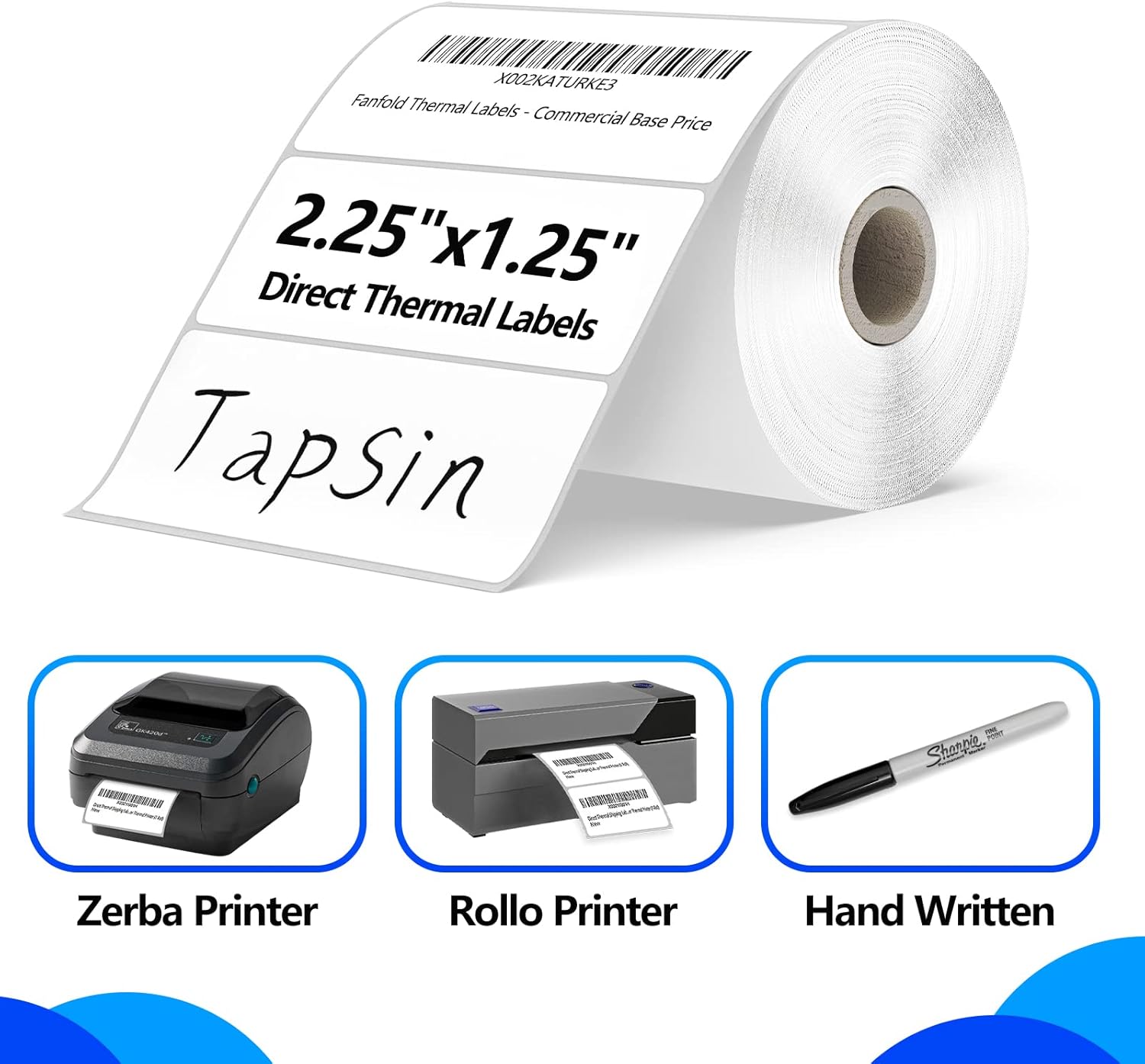 2.25" X 1.25" Direct Thermal Labels with Perforated, Self-Adhesive Stickers Labels for Barcode Postage Address Shipping Compatible with Zebra, Rollo and more Label Printers, 1000 labels/Roll, 12 Rolls