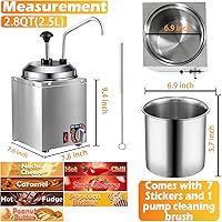Vista 6 de Dispensador de queso Nacho con bomba de acero inoxidable, calentador de salsa de queso de 2.8 cuartos de galón, calentador eléctrico de 6