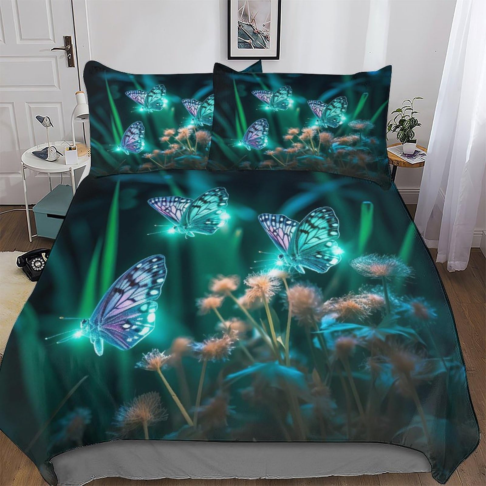 Housse de couette papillon pour lit king size, parure 3 pièces idéale pour chambre d'enfant