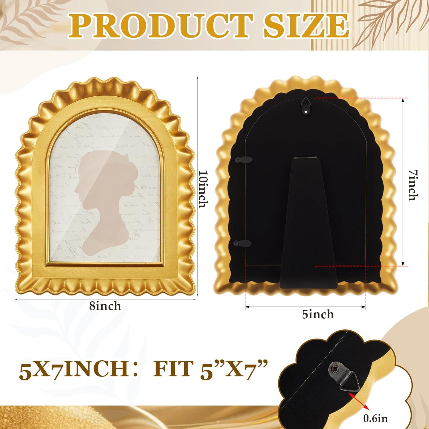 AceOrbit 5x7 Inch Gold Petal Arched Picture Frame Vintage Scalloped Wooden Real Glass Photo Frame Decorative for Desktop Display Home Decor Family Friends Wedding Graduation Gifts
