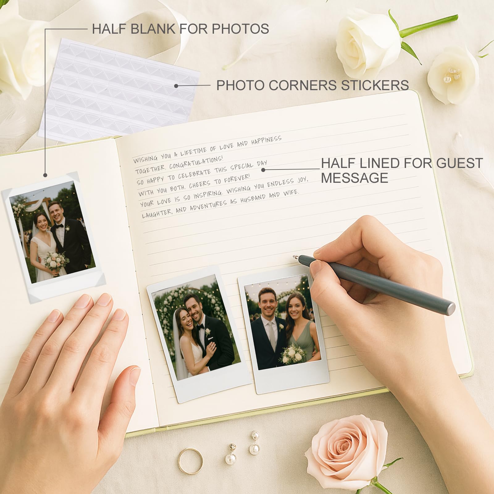 &And Per Se Gästebuch Hochzeit - Elegantes Gästebuch für Hochzeitsempfänge, Babypartys, Geburtstage & besondere Anlässe, Hardcover Anmeldebuch mit leeren linierten Seiten & Foto-Punkten (Beige mit