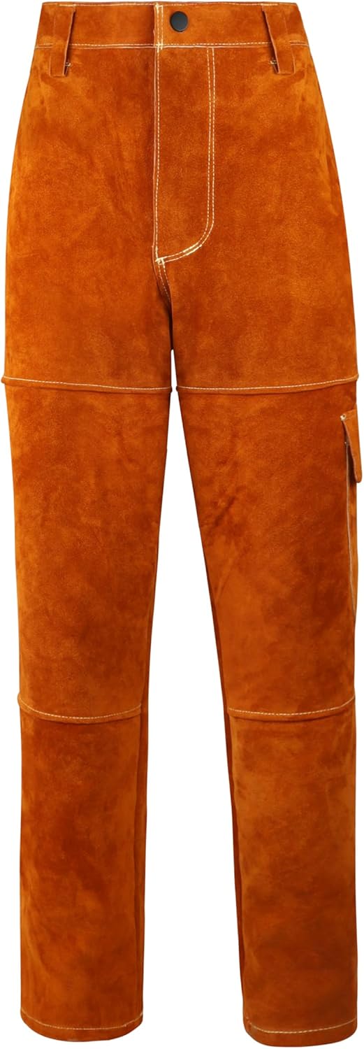 Leather Welding Pants, Chainsaw Safety Pants, for Welders Forestry Workers Blacksmiths and Construction