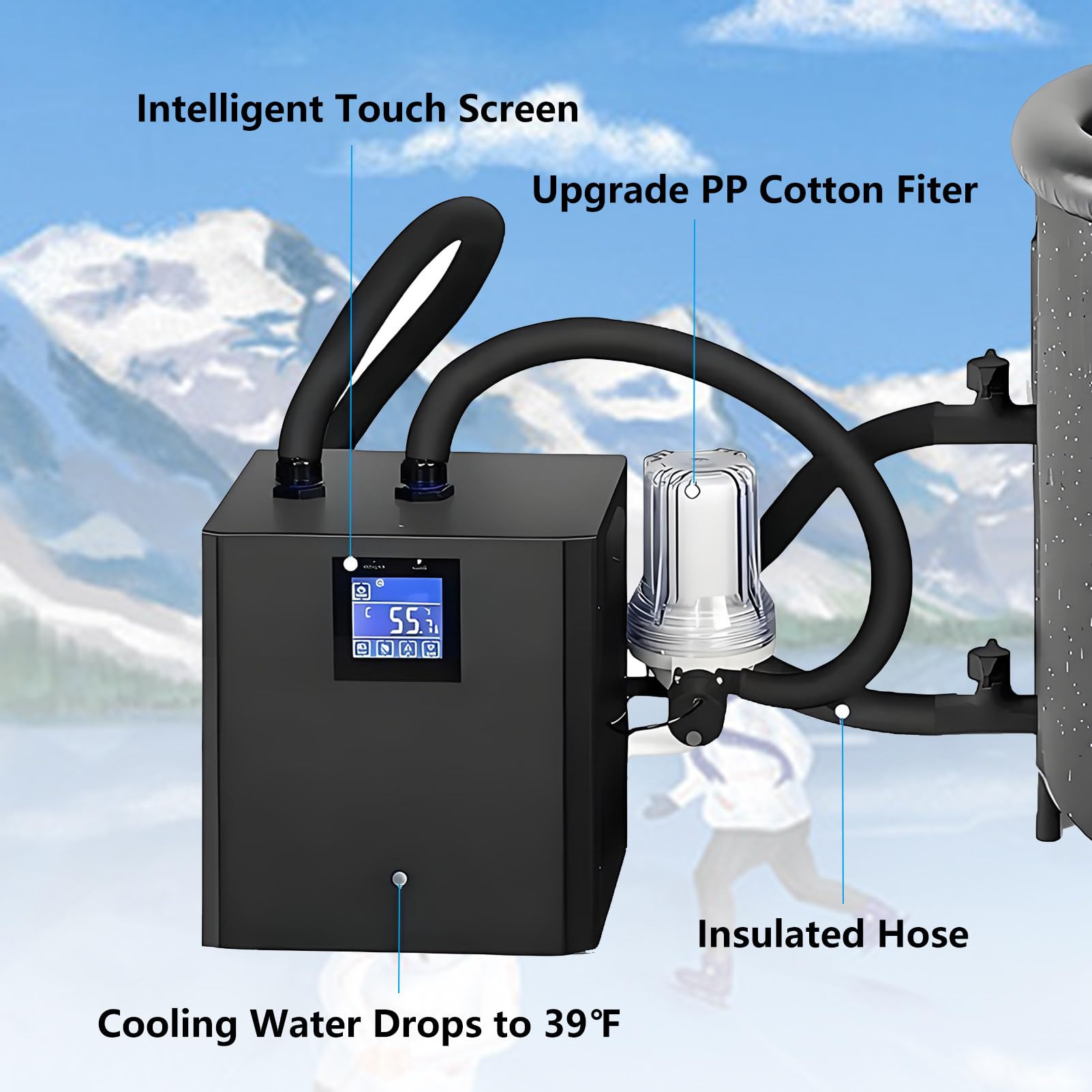 Enfriador de Baño de Hielo de 1/3 HP para Bañeras Sistemas de Enfriamiento de Agua Fría por Inmersión con Filtro Externo Bomba Sumergible Control Remoto Terapia de Recuperación