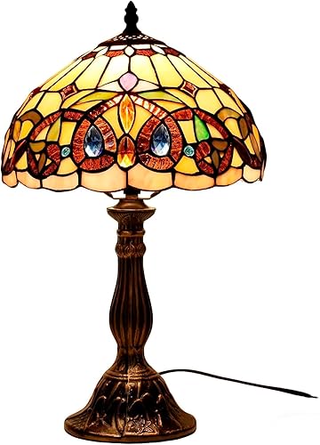 WERFACTORY Lámpara de mesa estilo Tiffany con vitrales de serenidad victoriana, lámpara de noche de escritorio, luz de lectura, 12 x 12 x 18