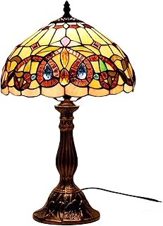 WERFACTORY Tiffany Style Table Lamp Stained Glass Serenity Victorian Bed...