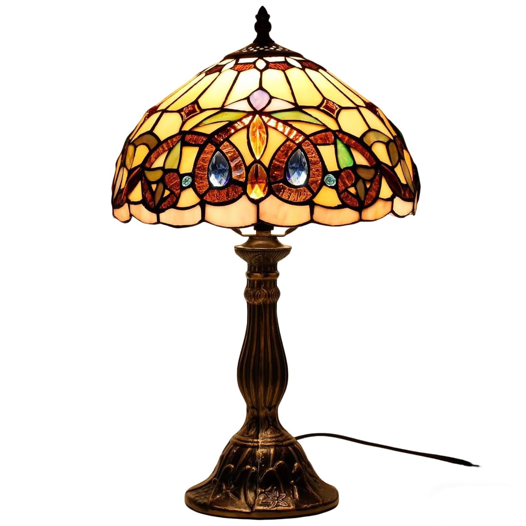 WERFACTORY Tiffany Style Table Lamp Stained Glass Serenity Victorian Bedside Lamp Desk Reading Light 12X12X18 Inches Decor Bedroom Living Room Home Office S021 Series