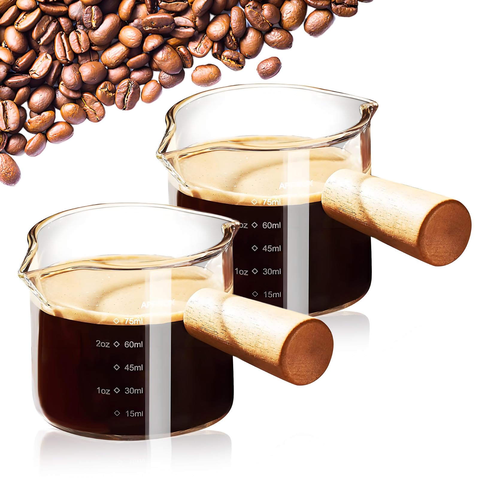 2 Pcs Double Espresso Cups Set, Espresso Glasses with 75ml Measurement Lines, Coffee Shot Glass Essential Accessories for Home Barista Beverage Modulation Tool