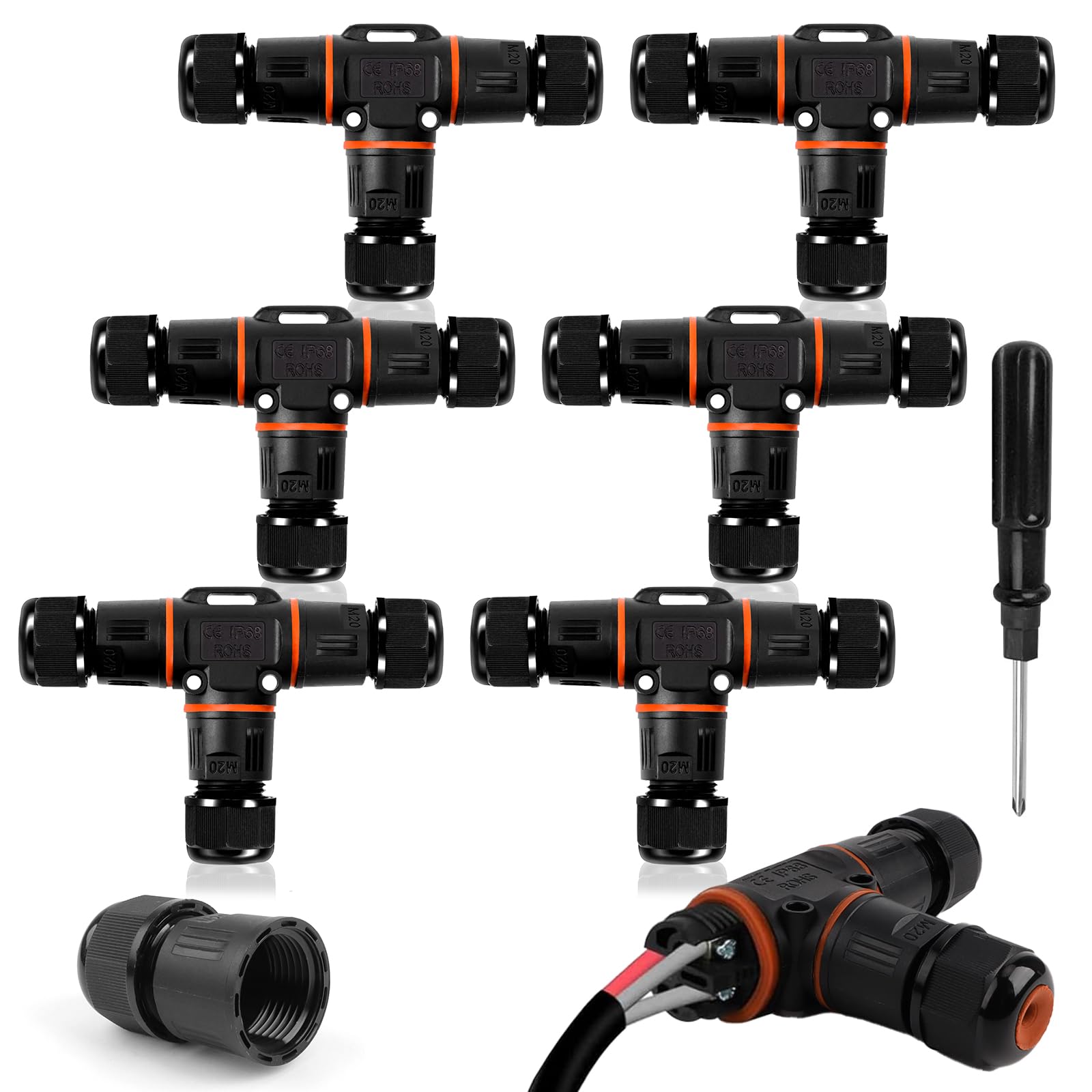 HIMOMO Connecteur de Câble Étanche IP68 – Boîte de Jonction en T à 3 Voies, 3 Broches, pour Câbles Ø 3–12 mm – Raccordement Électrique Extérieur