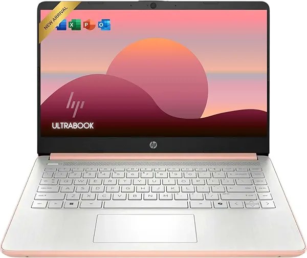 HP Rose Gold Ultrabook 14 Laptop with Free Microsoft 365 • Intel 4-Core CPU • 1.2TB Storage (128GB OnBoard w/ 128GB External + 1TB OneDrive) • 8GB RAM • Windows 11 w/o Earphones