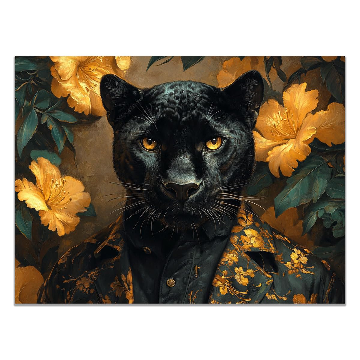 TZKRWRH Leopard Wall Art Print Home Decor, Cheetah Jungle Poster Black Panther Golden Foliage Minimal Animal Prints Modern Paintings Maximalist Decoration(Gold 90)-20x30cm Unframed