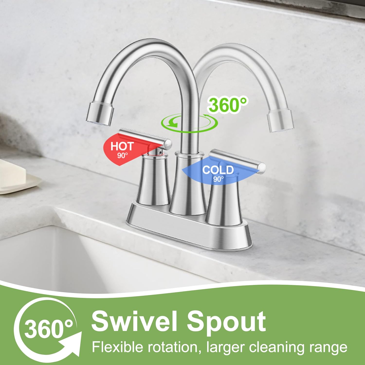 Herogo Bathroom Faucet for Sink 3 Holes Brushed Nickel, 4 Inch 2-Handle Centerset Bathroom Sink Faucet with Pop-Up Drain & Supply Hoses, 18/10 Stainless Steel, for RV Vanity Lavatory