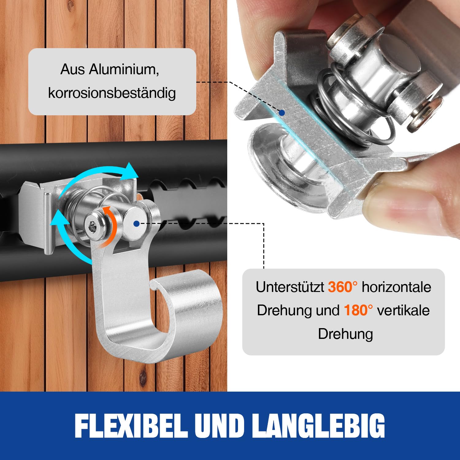 L-Schienenhaken-Zurrgurt, Airlineschienen L-Schienenschiene 10X Aluminiumlegierung Haken, 360-Grad-Drehbasis Silber für L-Tracks in LKWs, Anhänger, Motorrad, Pickups